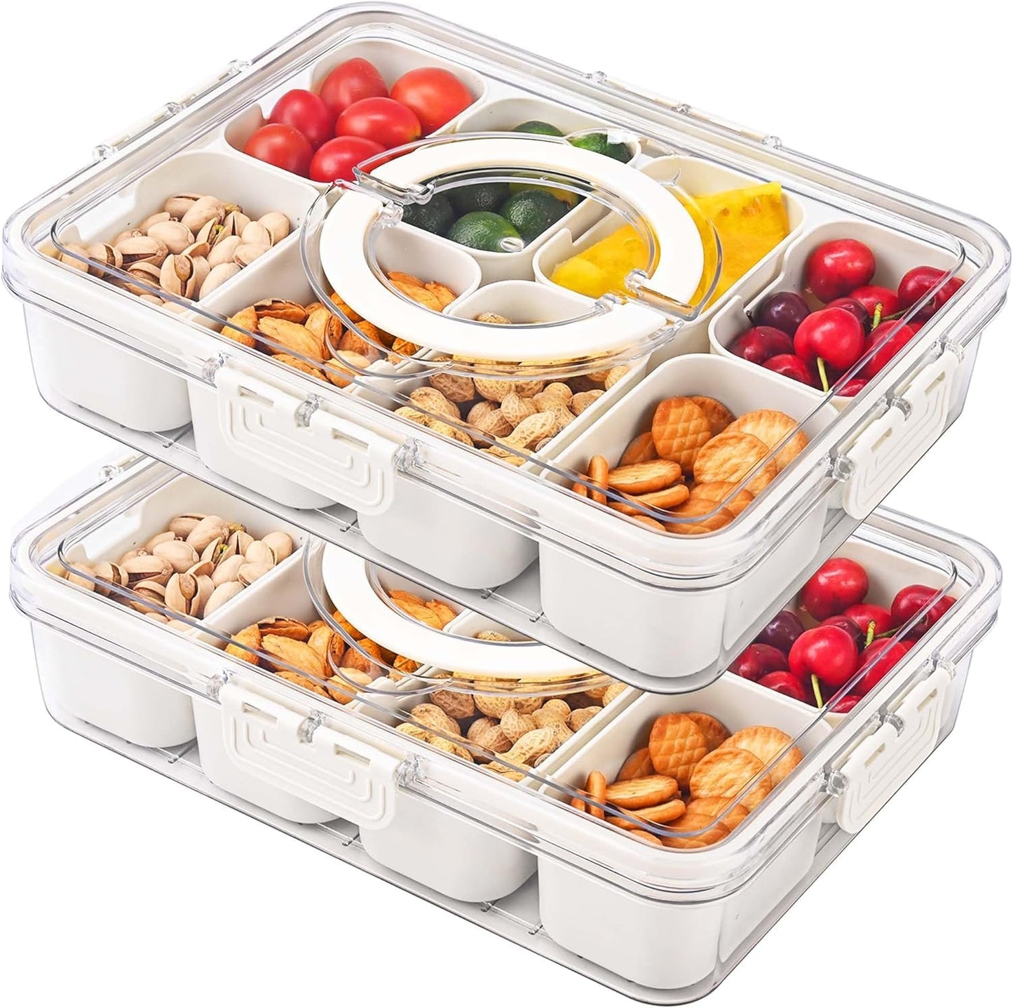 Divided Fridge Storage Boxes With 8 Serving Veggie Tray with Lid and Handle, Fridge Organizer with Removable 8 Compartment, Fridge Storage Containers (8 Compartment-1PC)