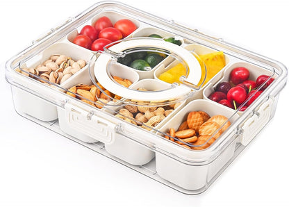 Divided Fridge Storage Boxes With 8 Serving Veggie Tray with Lid and Handle, Fridge Organizer with Removable 8 Compartment, Fridge Storage Containers (8 Compartment-1PC)
