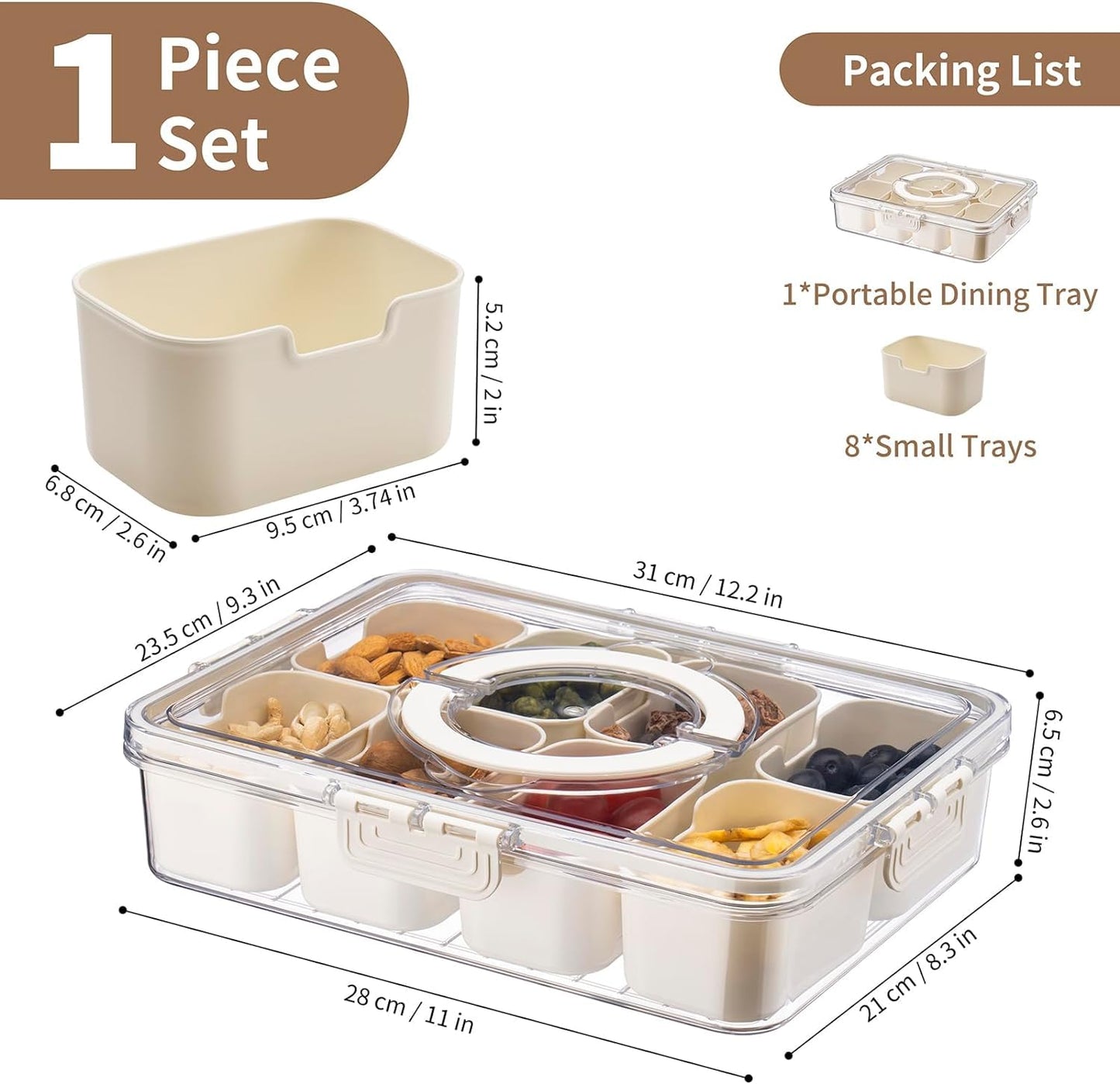 Divided Fridge Storage Boxes With 8 Serving Veggie Tray with Lid and Handle, Fridge Organizer with Removable 8 Compartment, Fridge Storage Containers (8 Compartment-1PC)