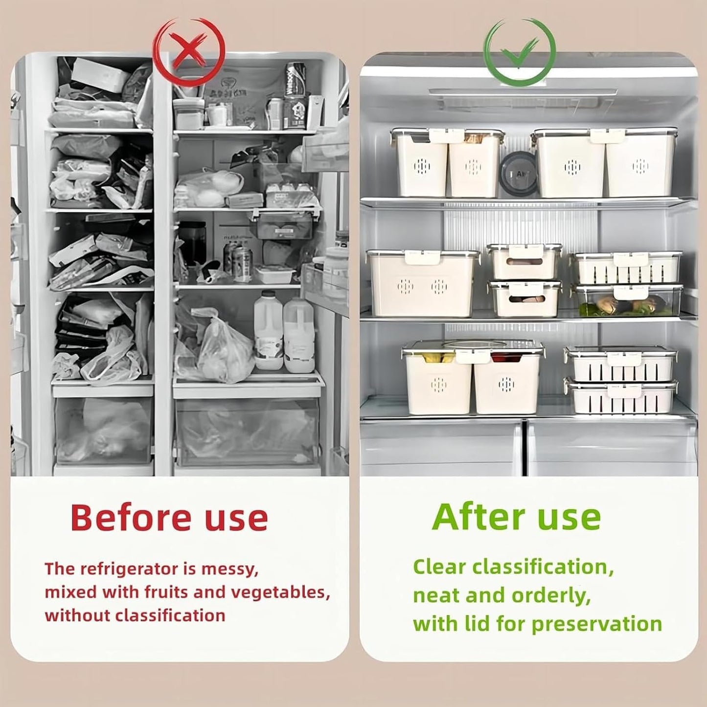 Divided Fridge Storage Boxes With 8 Serving Veggie Tray with Lid and Handle, Fridge Organizer with Removable 8 Compartment, Fridge Storage Containers (8 Compartment-1PC)