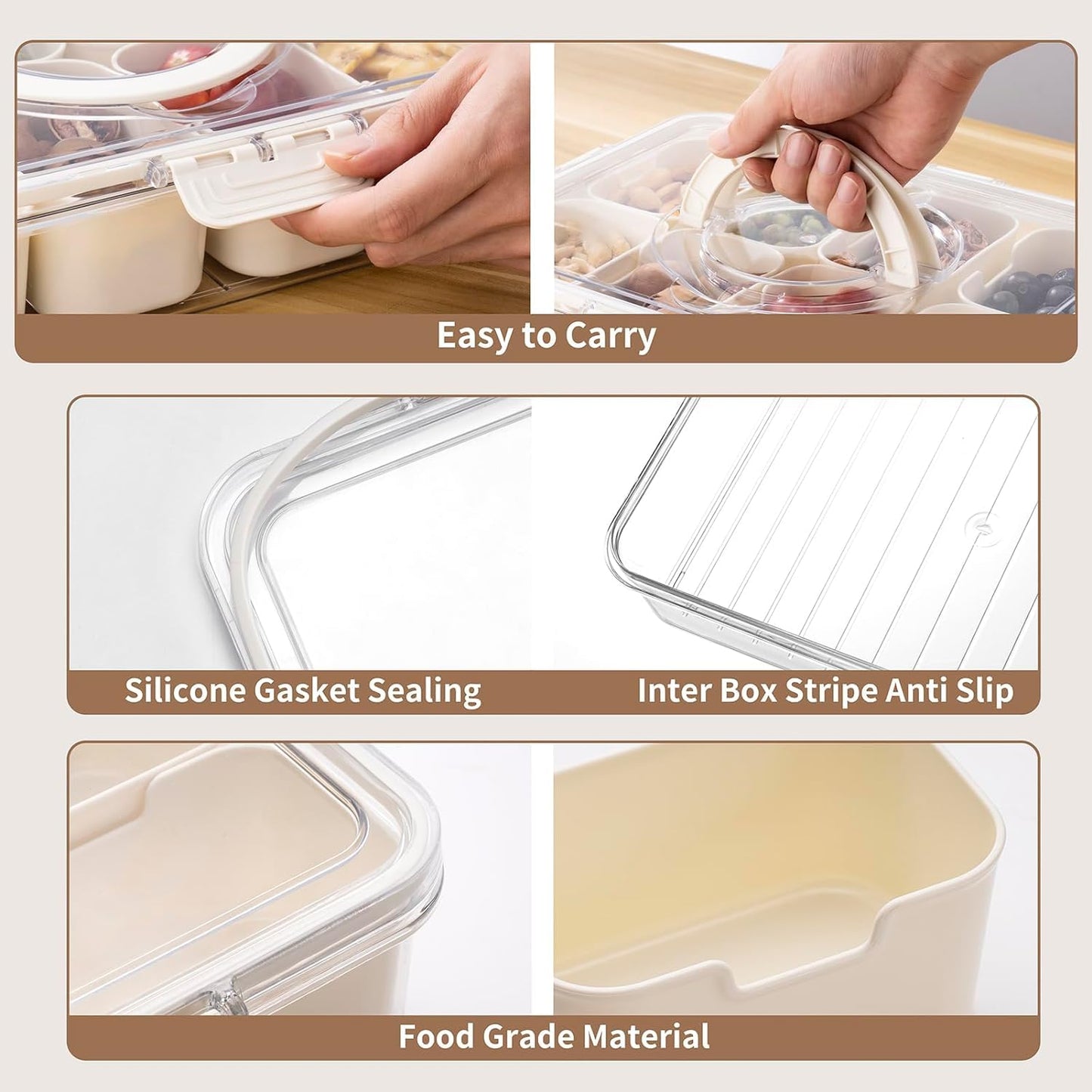 Divided Fridge Storage Boxes With 8 Serving Veggie Tray with Lid and Handle, Fridge Organizer with Removable 8 Compartment, Fridge Storage Containers (8 Compartment-1PC)
