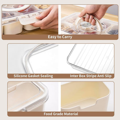 Divided Fridge Storage Boxes With 8 Serving Veggie Tray with Lid and Handle, Fridge Organizer with Removable 8 Compartment, Fridge Storage Containers (8 Compartment-1PC)