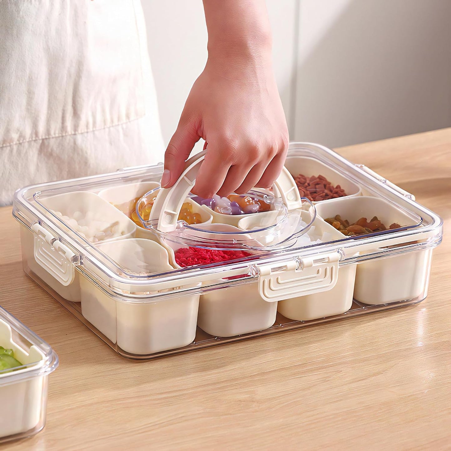 Divided Fridge Storage Boxes With 8 Serving Veggie Tray with Lid and Handle, Fridge Organizer with Removable 8 Compartment, Fridge Storage Containers (8 Compartment-1PC)
