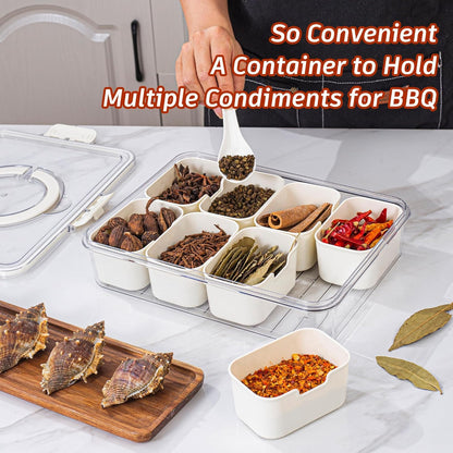 Divided Fridge Storage Boxes With 8 Serving Veggie Tray with Lid and Handle, Fridge Organizer with Removable 8 Compartment, Fridge Storage Containers (8 Compartment-1PC)