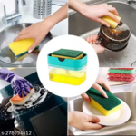 2 in 1 Soap Dispenser with Sponge | Multipurpose Dishwashing Liquid Pump Box | Kitchen Cleaning Tool